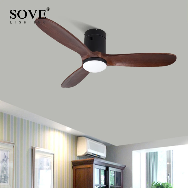 

SOVE 48 Inch Brown Vintage Wooden Ceiling Fan With Light Ceiling Fan Wood Decorative Home Retro Fans+lamp Remote Control 220V