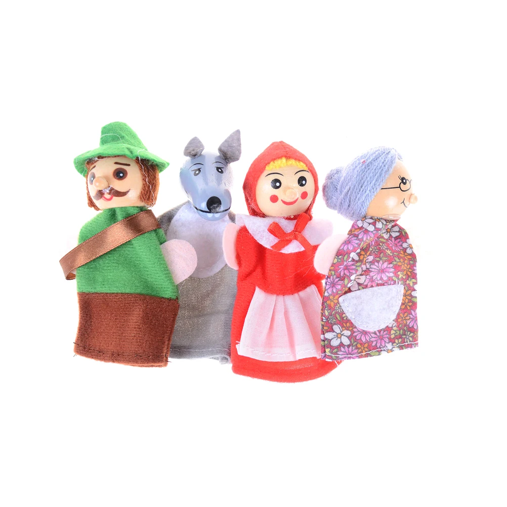 4pcs Lot Little Red Riding Hood Wooden Headed Fairy Tale Story Telling Hand Puppets Kids Finger Puppets Doll Plush Toys Puppets Aliexpress