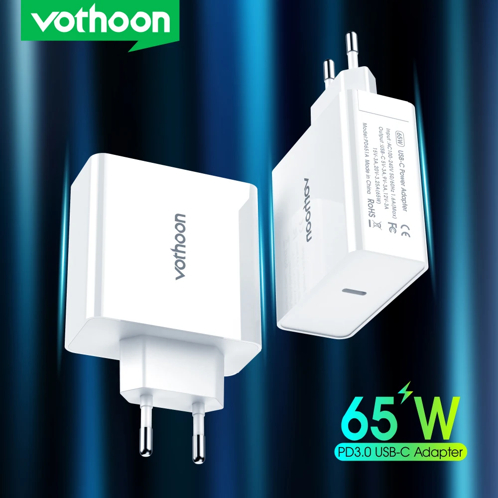 Зарядное устройство Vothoon 65 Вт USB C быстрая зарядка 4 0 3 QC4.0 PD3.0 Тип для Macbook Pro ipad pro iPhone