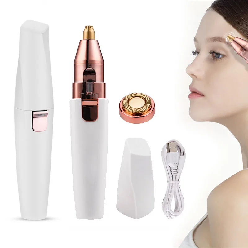 

eyebrow trimmer pen 2 In 1 Facial Hair Remover Women depilator Makeup Painless Eye Brow Epilator Mini Shaver USB charging SU313