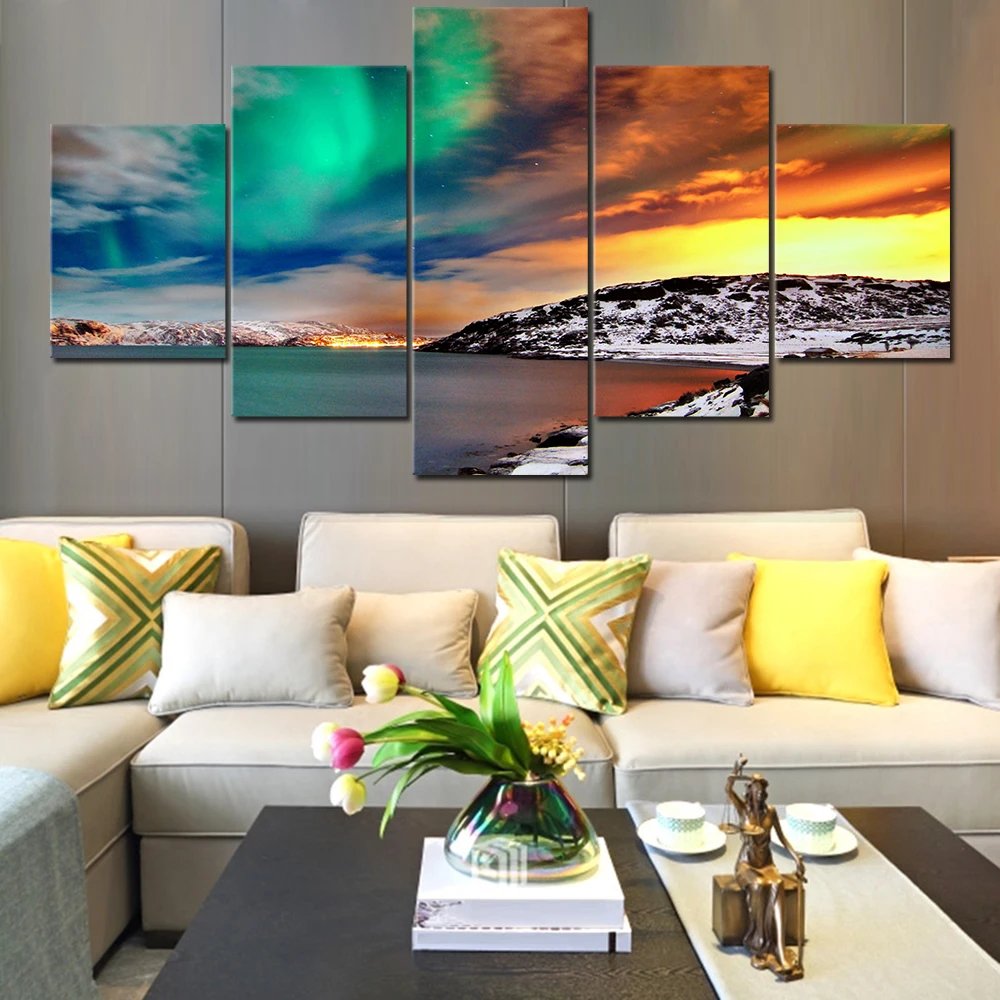 Snow Capped Mountain 5 Piece Canvas Art Wall Art Picture Painting Home Decor