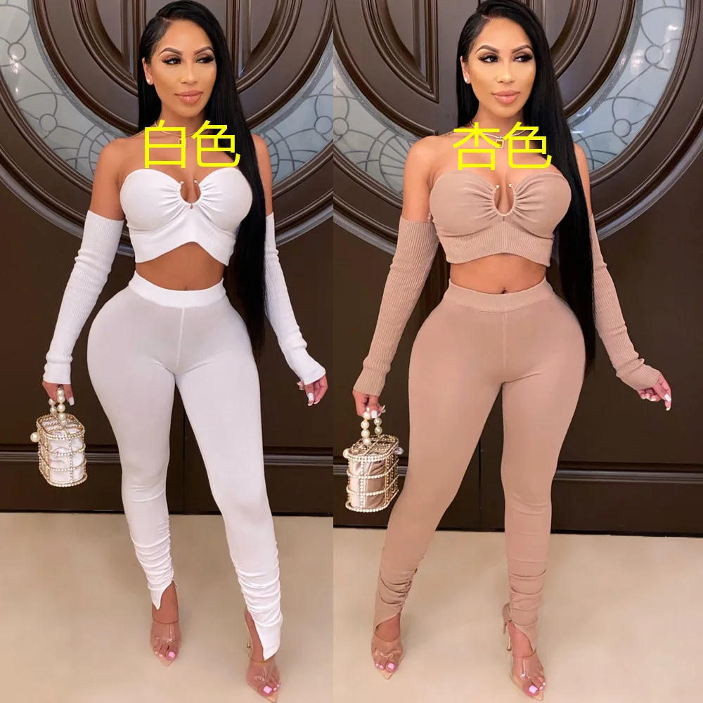 

1C wholesale clothing strapless top and pants 4-piece suit can private custom label if and only if meet our minimum requirement