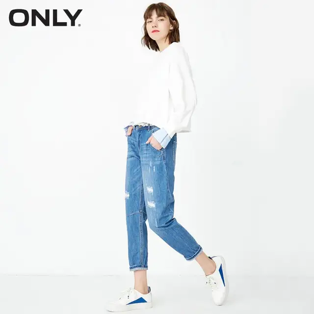 US $18.32 ONLY Women's Loose Straight Fit Low-rise 100% Cotton Frayed Capri Jeans  11916I502