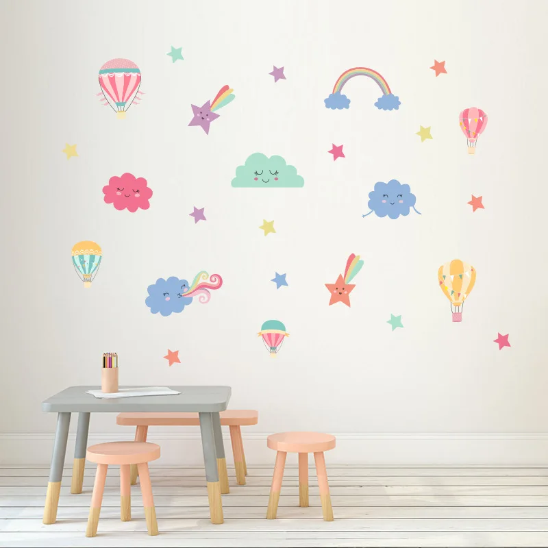 DIY звезда облако горячий воздушный шар Наклейка на стену детская комната спальня гостиная наклейка на стену обои цветная наклейка для