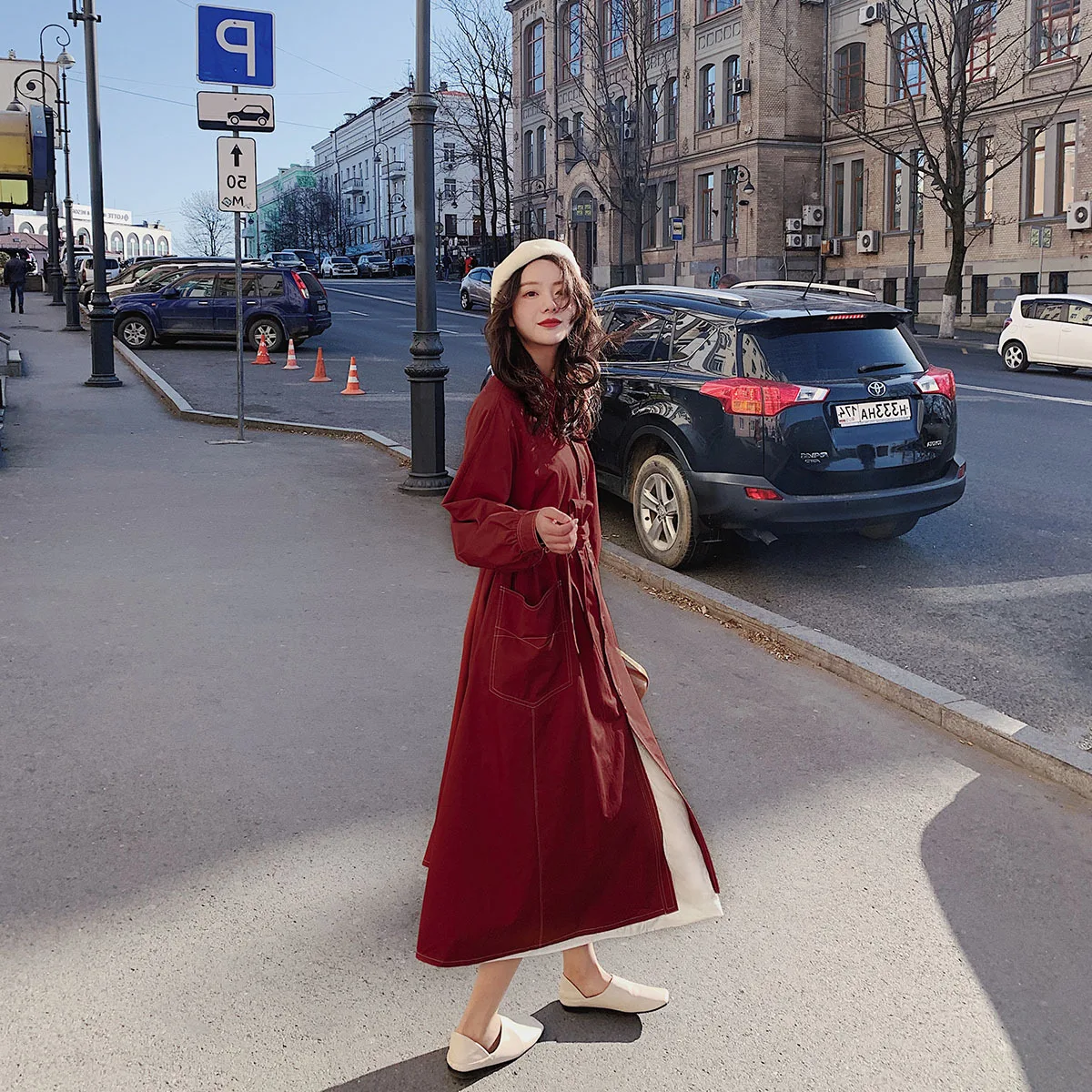 

Photo Shoot 2020 WOMEN'S Dress New Style French Vintage Red Color Dress Spring And Autumn Women's Thick Slimming Waist Hugging S