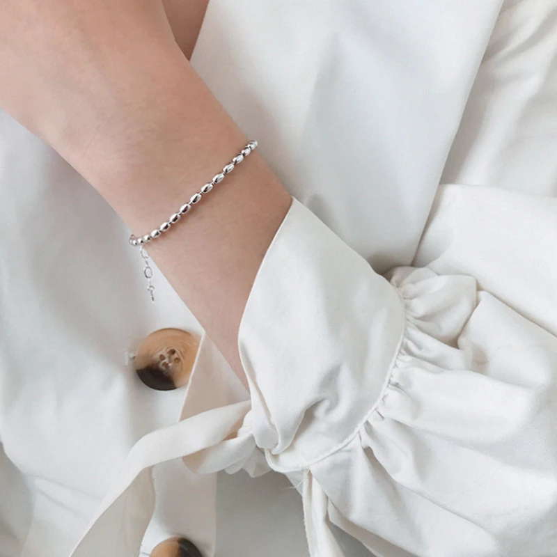 F.I.N.S корейский S925 Серебряный браслет INS овальный браслет с бусинами простой женский браслет серебряная цепочка из бисера орнамент