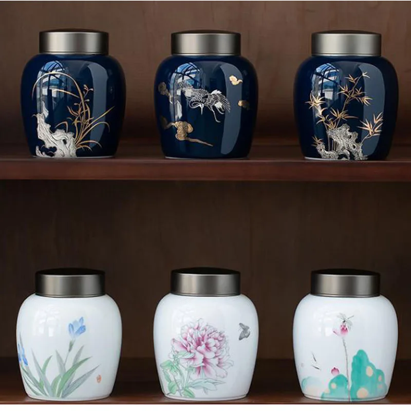 Funeral Cremation Urns for A Small of Pet Ashes and Memorial Hand-Painted Ceramics Sealed jar Burial Urns at Home cremation urn