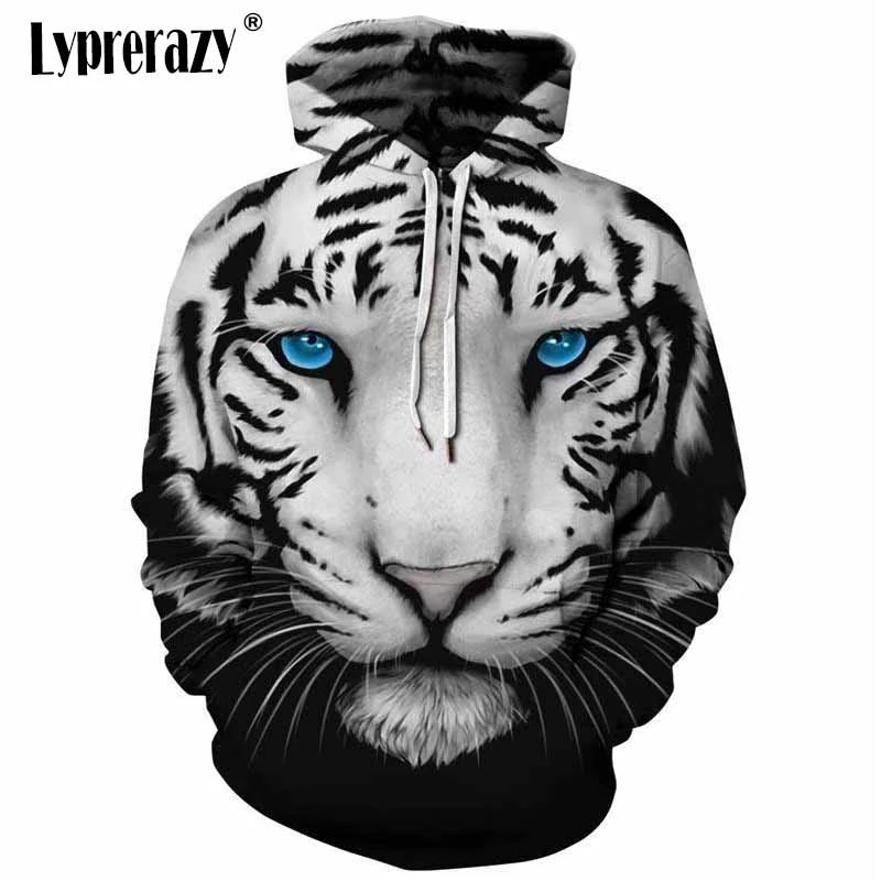  Lyprerazy Men/Women Hooded Hoodies White tiger Print 3d Sweatshirts With Hat Autumn Winter Thin Hoo