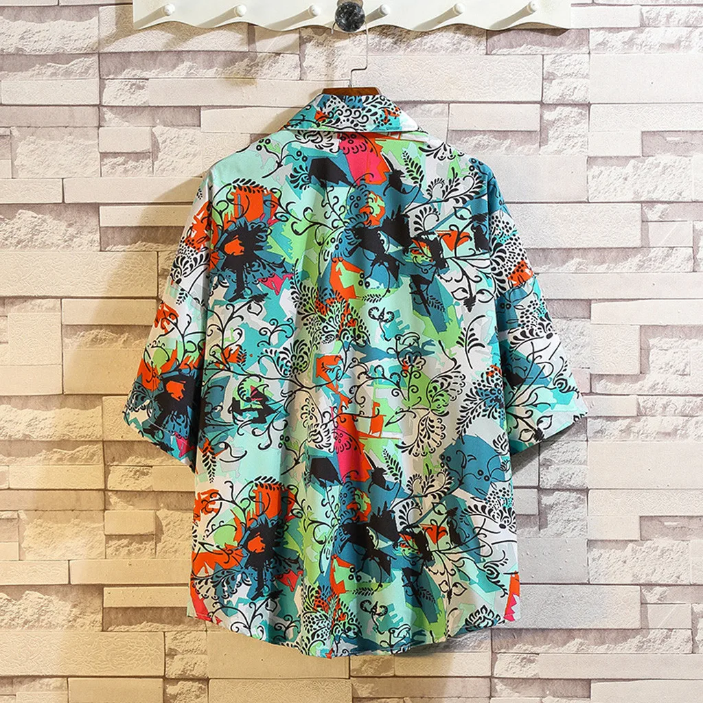 Мужская рубашка camisa Летняя Повседневная модная Свободная рубашка с коротким рукавом и принтом рубашка с отворотами пляжная рубашка мужские Топы Блузка chemise homme