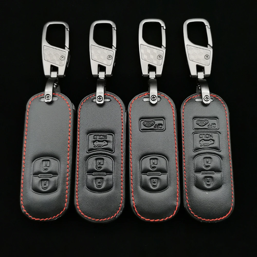 Leather Key Cover Holder Key Case for Mazda 2 6 3 5 8 CX3 CX7 CX9 CX5 MX5 Smart Remote Key Case accessories 3 Buttons 
