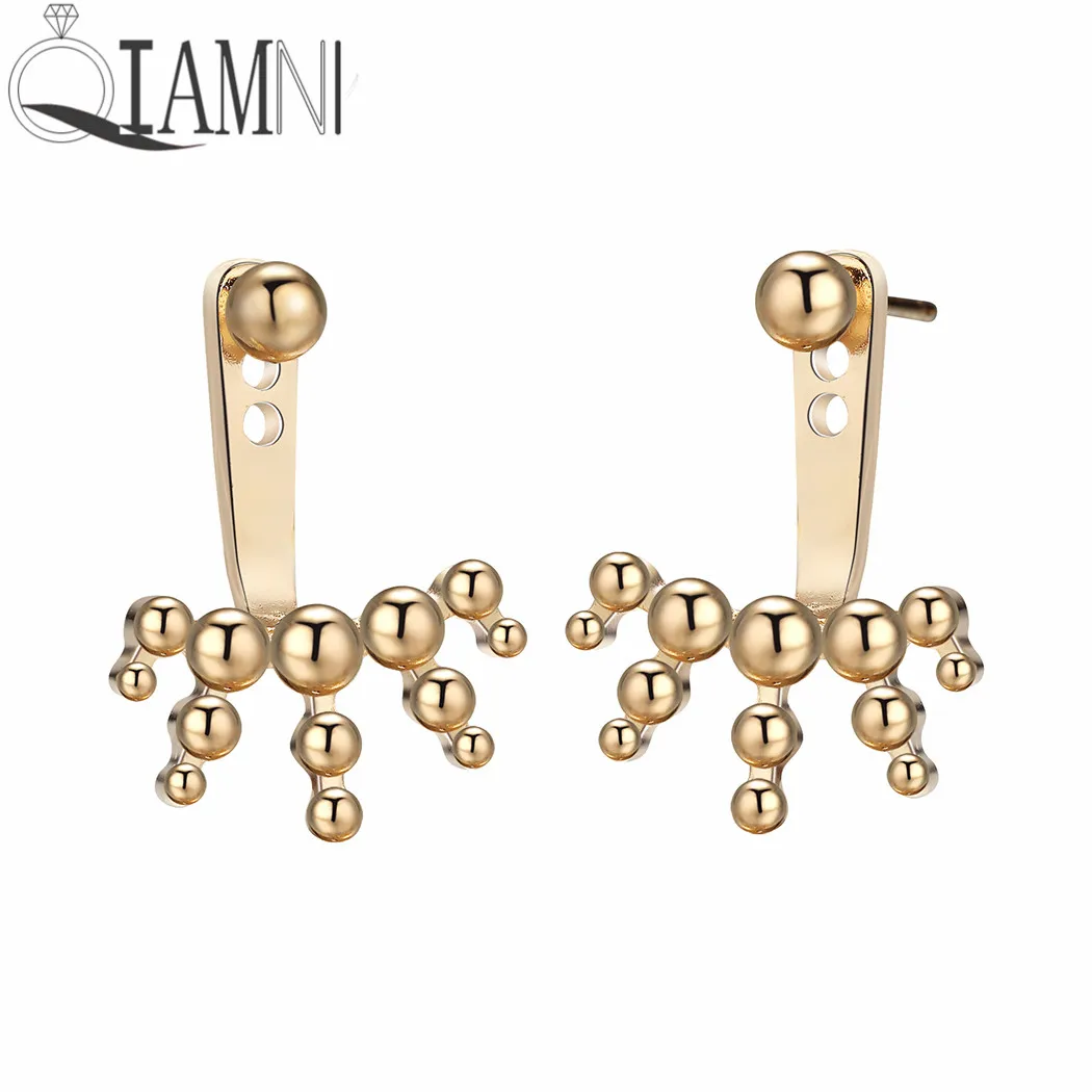 QIAMNI Geometric Ball Beads Ear Jackets Piercing Stud Earring Birthday Party Gift Bubbles Front Back Jewelry Pendientes | Украшения и
