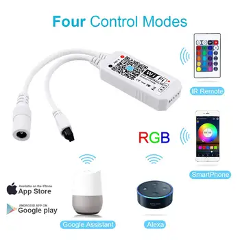 

WiFi Wireless Smart LED Controller with 24 keys Remote for RGB LED Strip Lights Compatible with Alexa Google Home IFT