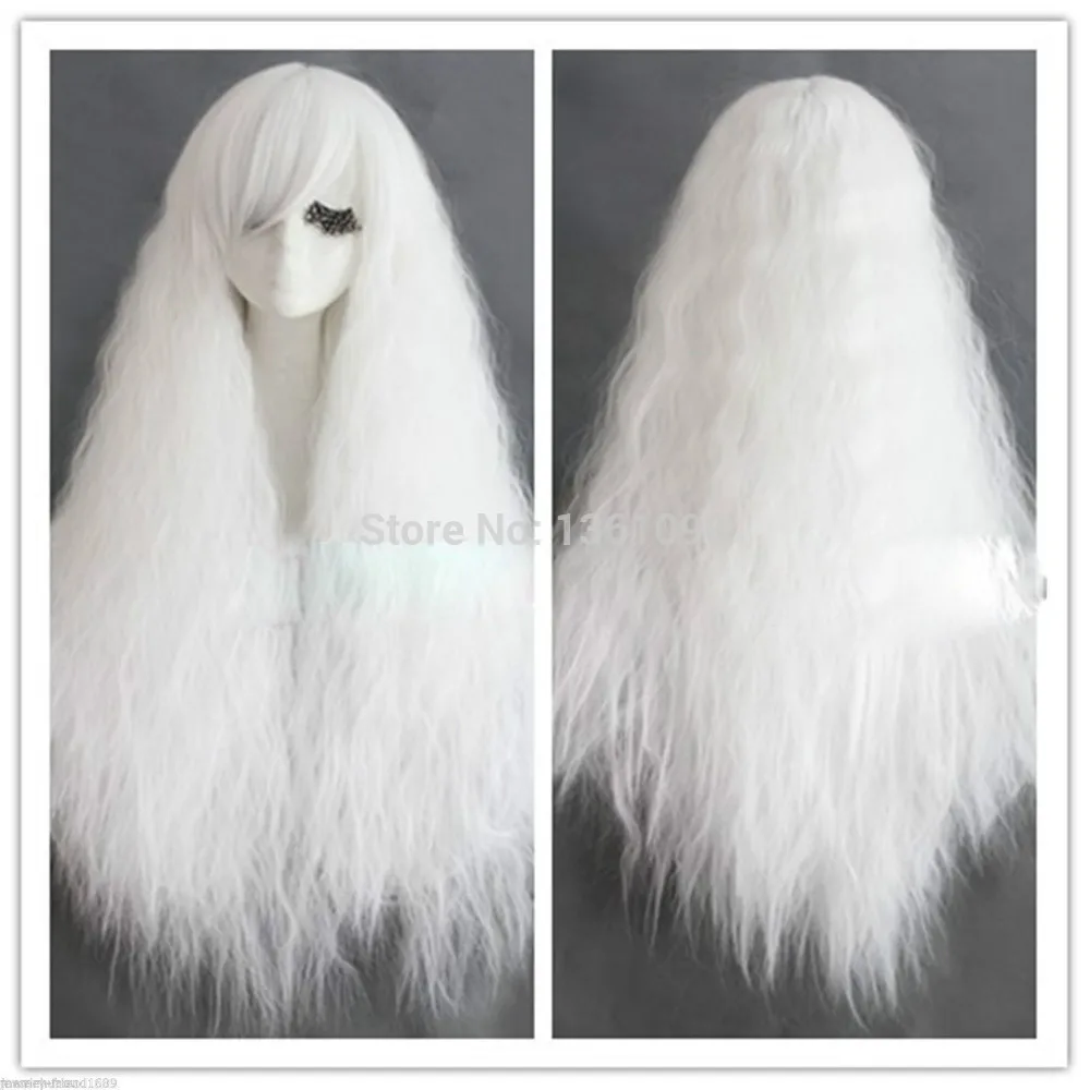 xd j00787 Cosplay Fashion Long Rhapsody white curly wave party Heat Resistant wig