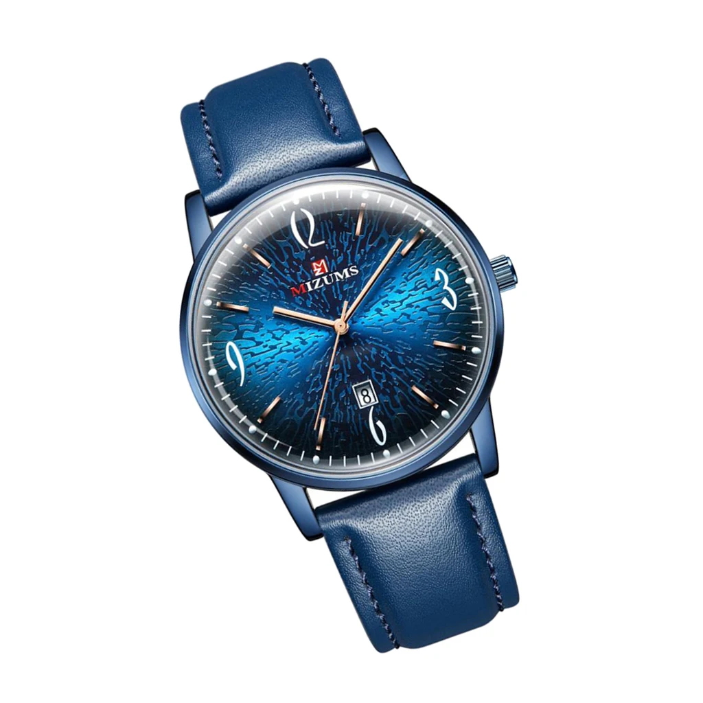 Minimalist Men's PU Leather Band Quartz Watch Waterproof Calendar Window Fashion Quartz Wristwatches 