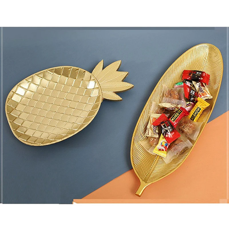 Nordic Golden Pineapple Leaf Shape Serving Tray Jewelry Pallet Fruit Plate Snack Dish Household Decoration Storage Organizer | Дом и сад