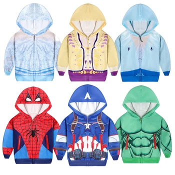 

2020 Boys Hoodies Sweatshirts Superhero Iron Man Thor Captain America Spiderman Sweatshirt Kids Snow Queen Anna Aisha Jackets