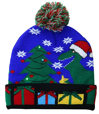 Модный светодиодный свитер с рождественской шапкой, шапка Санты для детей и взрослых, вязаный светодиодный свитер с рождественской шапочкой, вечерние рождественские шапочки с рисунком - Цвет: Blue Christmas tree