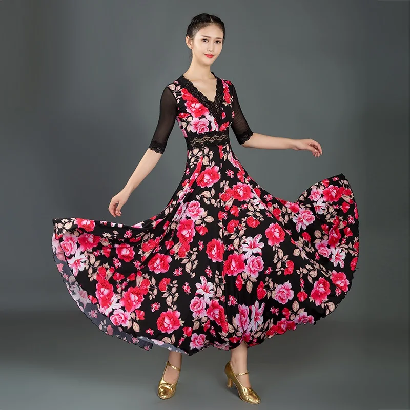 

Lace stitching standard Ballroom Dance Dress waltz dress for ballroom Dancing Tango Dance costumes Spanish Flamenco Dress