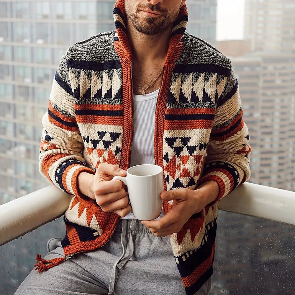 Autumn Casual Men Sweater Geometric 
