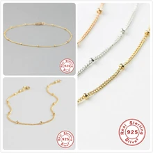 Минимализм, серебро 925 пробы, браслеты для женщин, на свадьбу, с золотым бисером, браслет на цепочке, подарок для девушек, розовое золото, браслеты R5