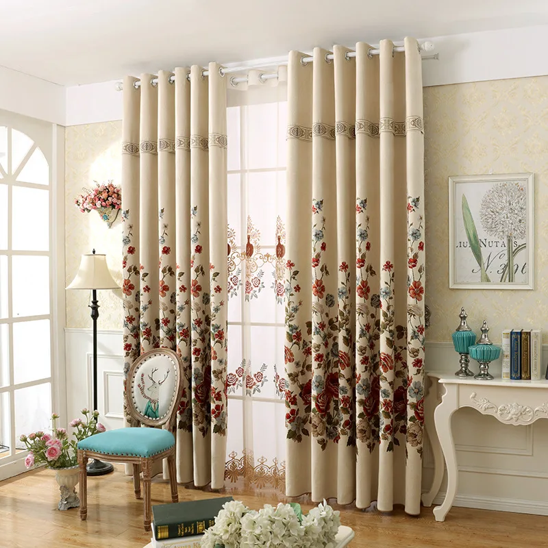 American Country Xuenier Embroidery Shade Curtains for Living Dining Room Bedroom
