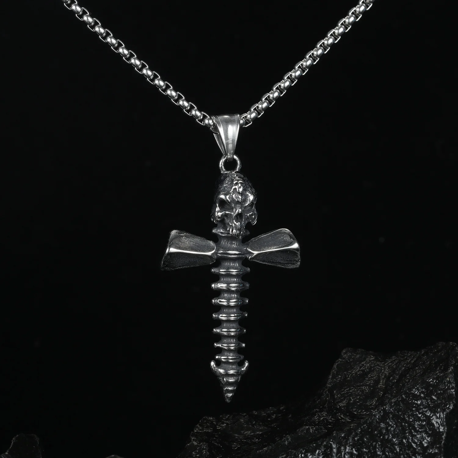 Men's Stainless Steel Cross with Skull Pendant Necklace Hip-pop Evil Chain Men Jewelry Drop Shipping Ofertas Relampago | Украшения и