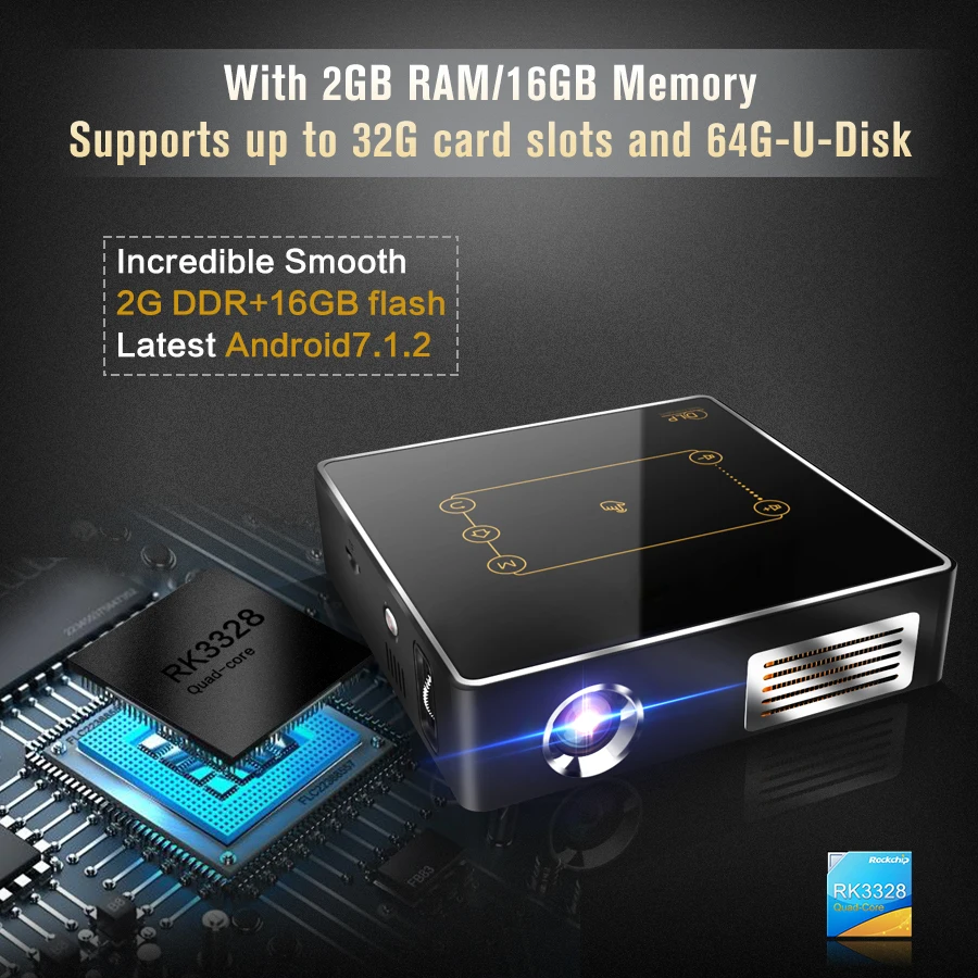 Мини-проектор C9 Plus 2 Гб 16 Гб RK3328 Android 7,1 светодиодный DLP Проектор 150ANSI lumen 2,4G/5G Wifi 4K небольшой карманный проектор BT4.0