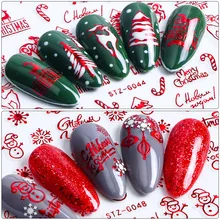 10Pcs Holographic Red christmas nail sticker Shine Glitter Snowflake Elk Santa Claus Transfer Slider Winter nail art decorations