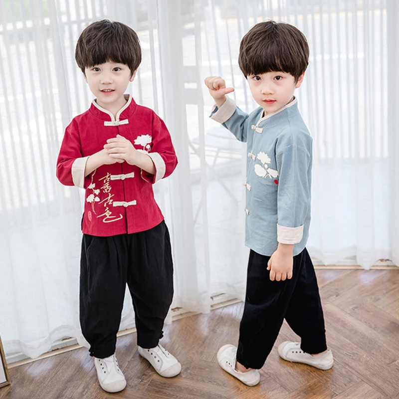 Hanfu мальчиков кунг-фу китайская рубашка Дети Брюс Ли традиционная китайская одежда для мальчиков Восточный китайский топ