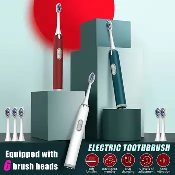 

6 Brush Heads 5Levels Sonic Electric Toothbrush Adult Ultrasonic Automatic Toothbrush USB Rechargeable Waterproof Tooth Brush