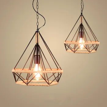 

Retro industrial wind diamond hemp chandelier American country wrought iron creative bar table restaurant shop chandelier