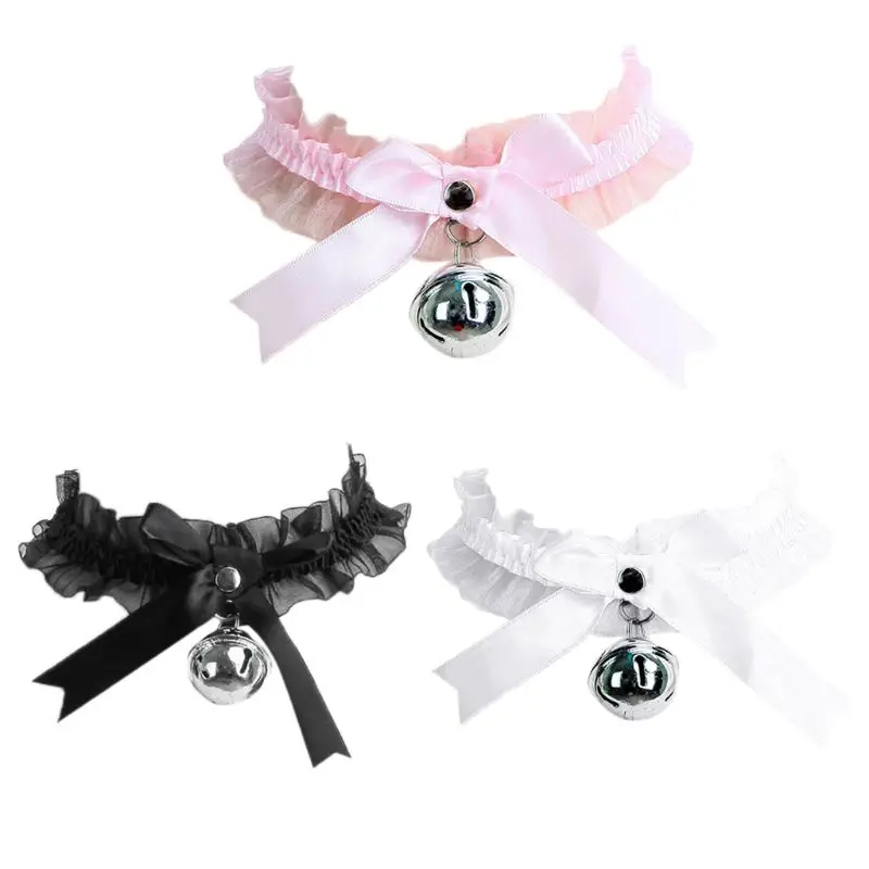 

Harajuku Gothic Women Sweet Lolita Ribbon Choker Bowknot Ring Bell Lace Necklace