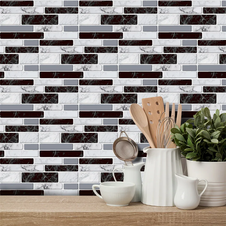 54PCS Self Adhesive Mosaic Brick Tile 3D Sticker Kitchen Bathroom Wall Stickers