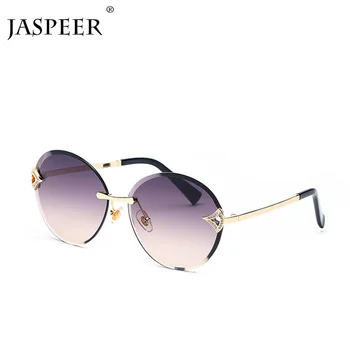 

JASPEER Round Frameless trimming Sunglasses Women Men Sunglasses Diamond Sun Glasses Brand Design Vintage Eyewear