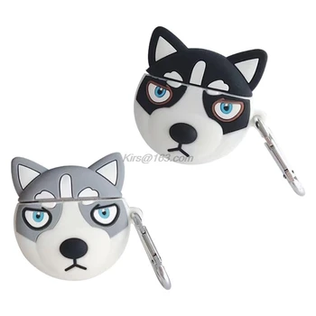

Cute Puppy Dog Pattern Soft Silicone Protective Case Shockproof Cover Skin Protector with Carabiner for Airpods 1/2
