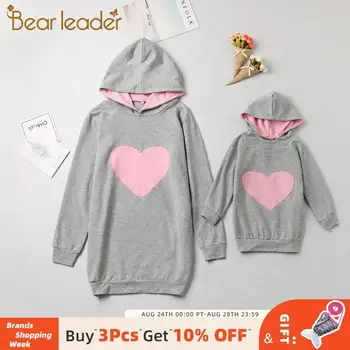 

Bear Leader Family Matching Outfit Girls Autumn Long Sleeve Sweatshirts with Hat Maother and Daughter Heart Print Casual Hoodies