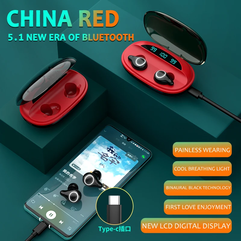 2020 New LED Wireless Headphones Bluetooth V5 1 Earphone Earbuds 9D Stereo Noise Cancel Waterproof Headset Touch Control