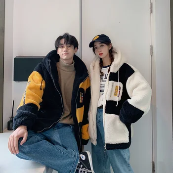 

Winter Thick Coat Men Warm Fashion Contrast Color Casual Hooded Coat Man Streetwear Wild Loose Cotton Parka Men Male Clothes