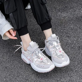 

Women White Platform Shoes Female Flowers Lace Up Mesh All-match Casual Shoes 2020 New Spring Autumn Fashion Designers Sneakers