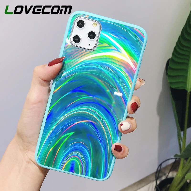Лазерные Чехлы LOVECOM с радужной текстурой для iPhone 12 Mini 11 Pro Max XR XS 6 6S 7 8 Plus X мягкий
