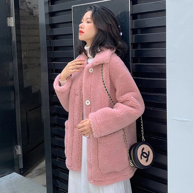 Morning Pink Женская одежда Зимняя верхняя одежда пальто новая овечья шерсть кашемировое короткое пальто 1023 - Цвет: Morning Pink
