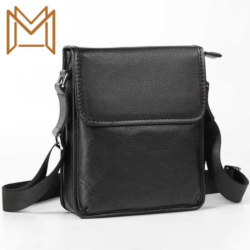 

Man Genuine Leather Single Shoulder Layer Cowhide Leisure Time Diagonal Vertical Section Male