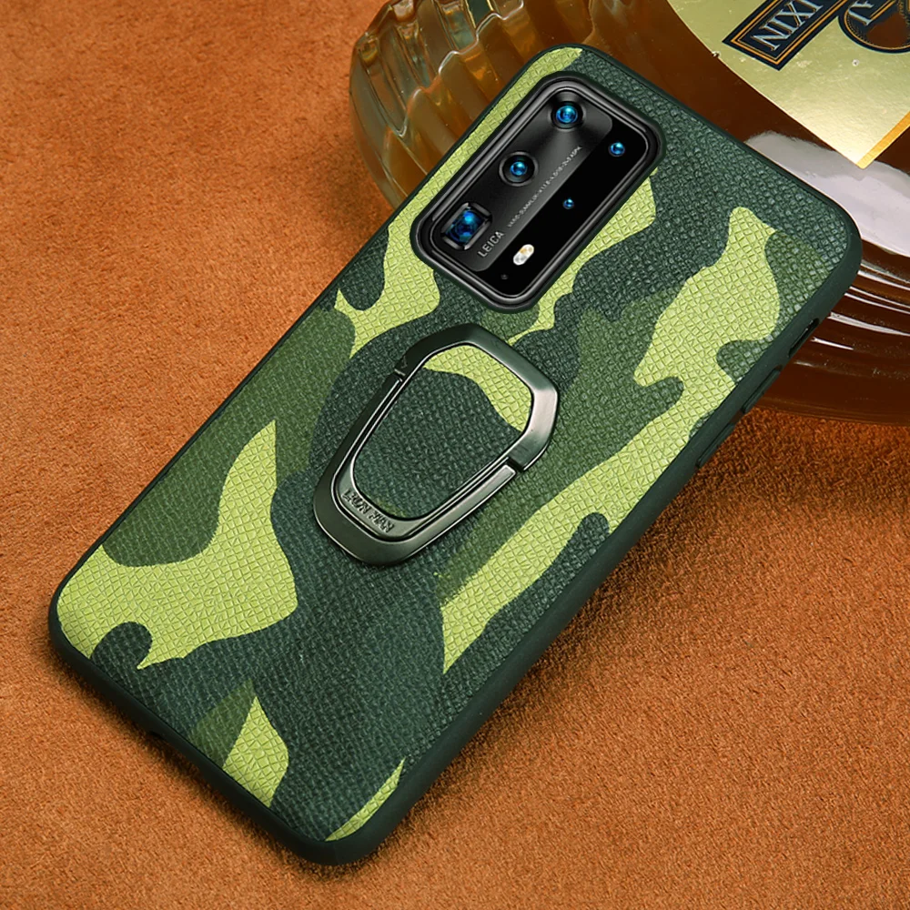 

Genuine Leather Phone Case for Huawei P40 Pro plus P30 P40 Lite For Mate 10 lite Mate 20 Pro Camouflage Bracket Magnetic Cover