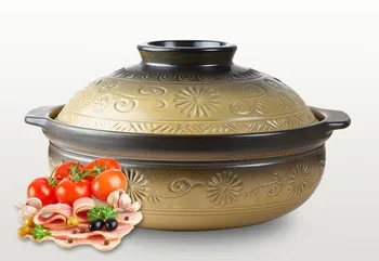 

Japanese health household Chinese ceramic soup pot casserole stew soil coarse pottery high temperature soup rice hot pot 2.6L