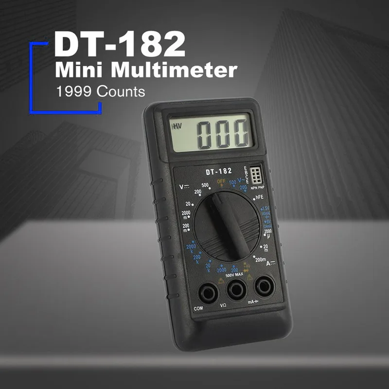 

Junejour DT182 Digital Multimeter with Test Leads Pocket Portable AC/DC Voltage Electronic Meter Equipment LCD Portable Tool