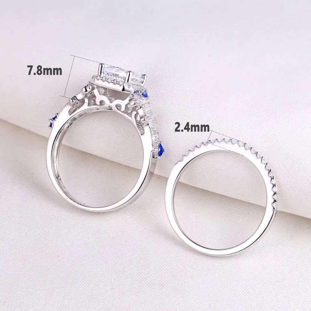 Newshe Classic Bridal Set Wedding Engagement Rings For Women 925 Sterling silver Princess Cut White Blue AAA Cubic Zirconia