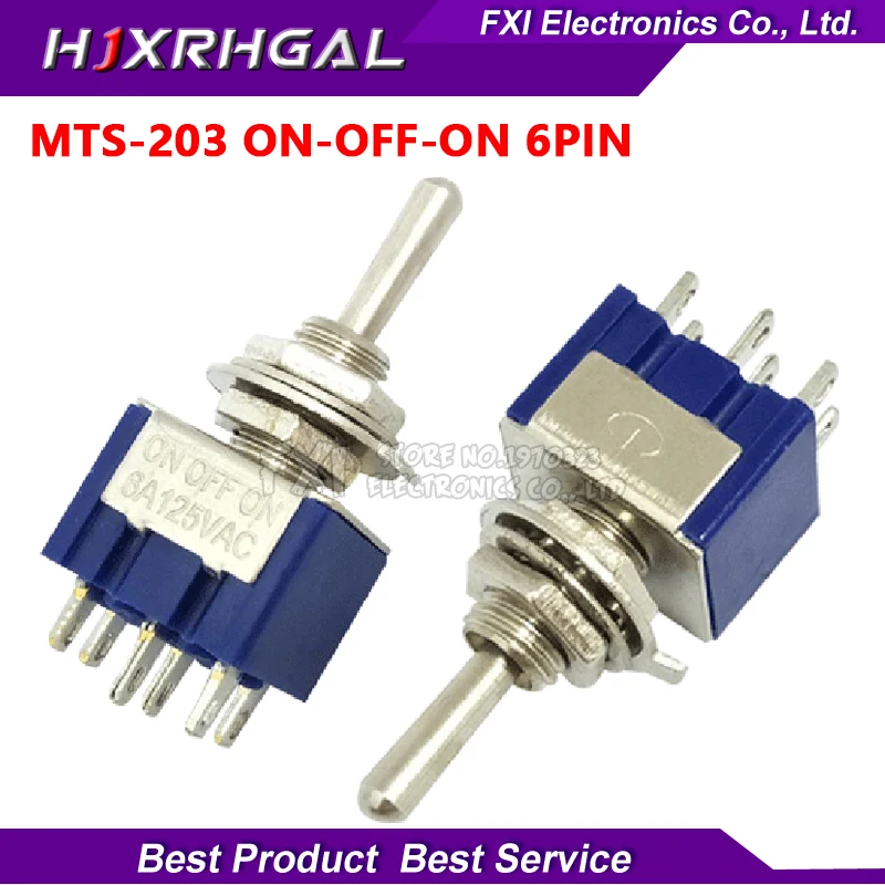 

10PCS MTS-203 DPDT Switch 6A 125V AC 6-Pin ON-OFF-ON Mini Toggle Switches 31*13*12mm For Switching Lights Motors