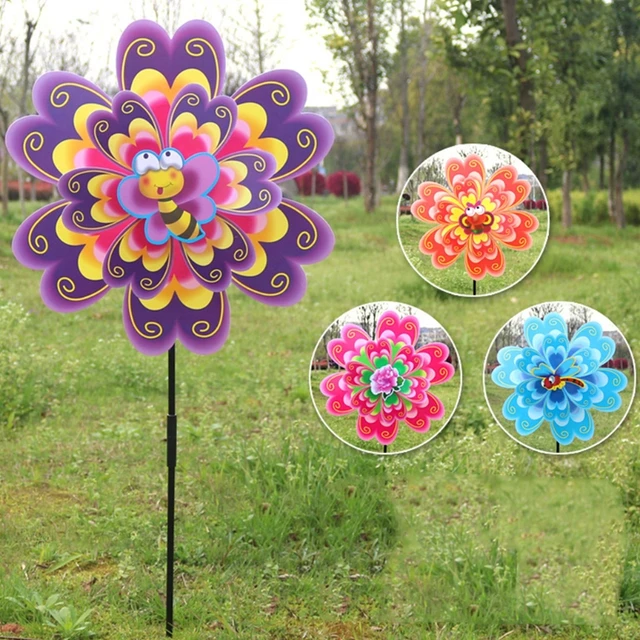 Windmill Garden Decoration Double Layer Flower Windmill Wind Spinner Pinwheel Kids Toys Yard Garden Garden Wind Spinner 1
