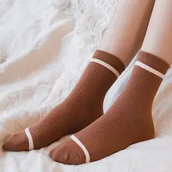 Женские носки Осенние новые модные полосатые носки хлопковые однотонные милые женские миди дышащие женские длинные зимние носки