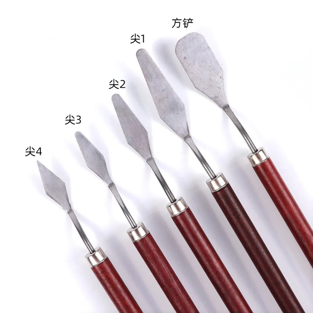 Juego de 5 unidades de paleta de espátulas de acero inoxidable, suministros de Gouache para pintura al óleo, cuchillo, herramientas de pintura de Bellas Artes, juego de cuchillas flexibles